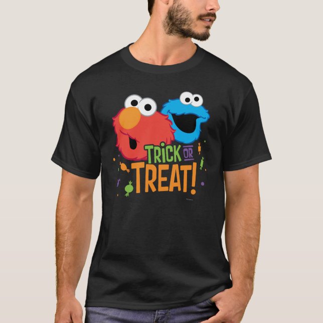 Camiseta Monstro de Biscoitos e Elmo - Truque ou Tratar (Frente)