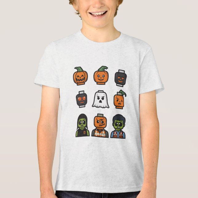 Camiseta Monstro de Cabeça de Halloween para Crian (Frente)
