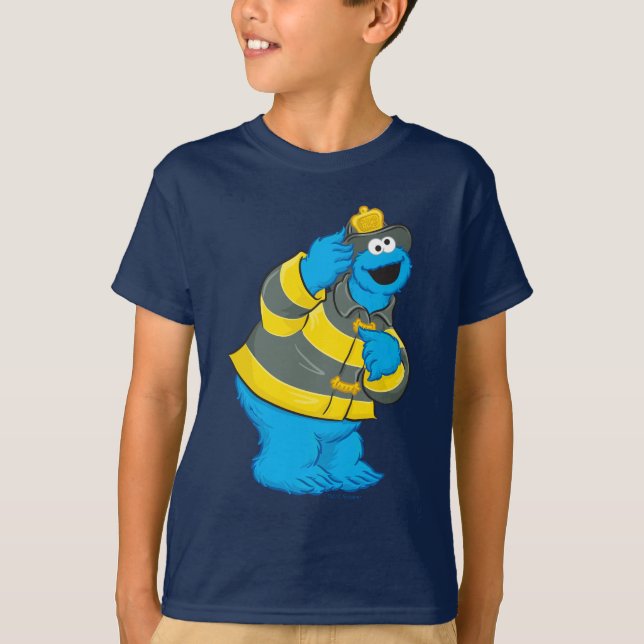 Camiseta Monstro de cookies | Roupa de bombeiro (Frente)