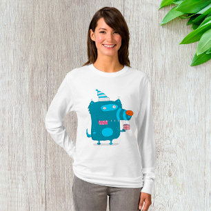 Camiseta Monstro de Desenho Animado Azul Divertido com Chap