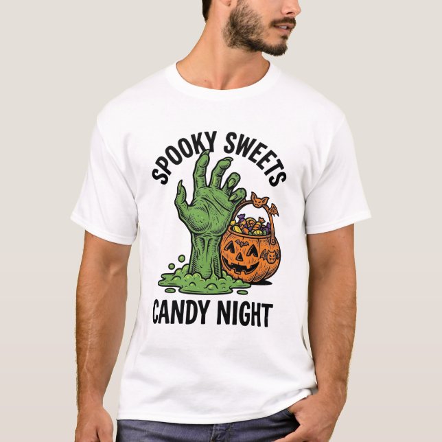 Camiseta Monstro de Doces de Halloween Gráfico de Tratament (Frente)