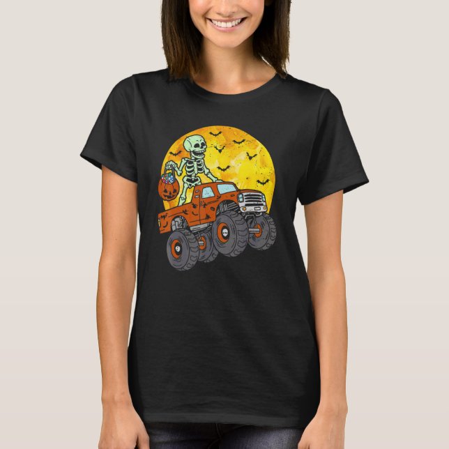 Camiseta Monstro de Esqueleto Caminhão Lua Doce Meninos Tod (Frente)