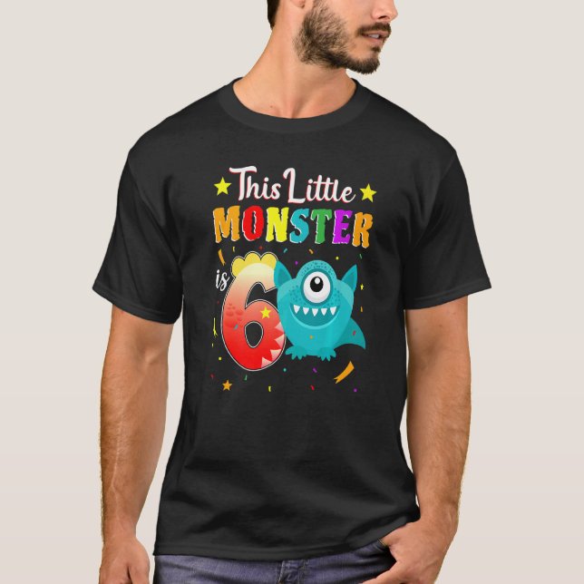 Camiseta Monstro de Festa de aniversário de 6 Pequeno Monst (Frente)