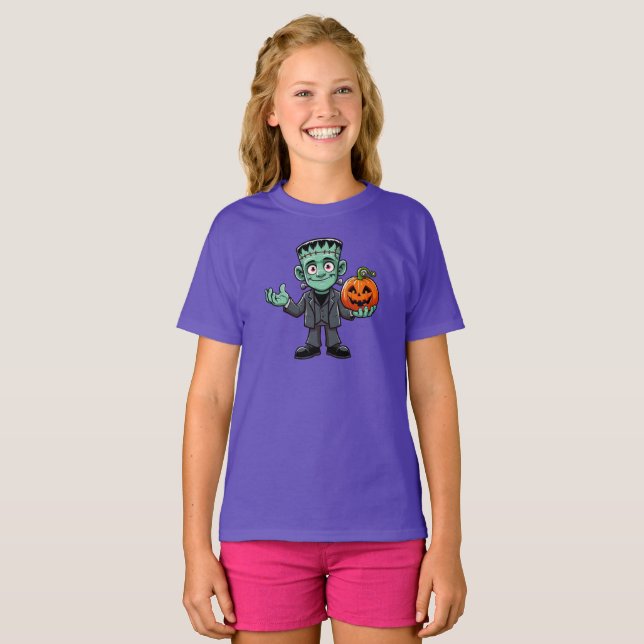 Camiseta Monstro de Frankenstein de desenho fofo (Frente Completa)