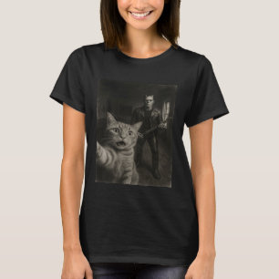 Camiseta Monstro de Frankenstein Selfie Gato Laranja Música