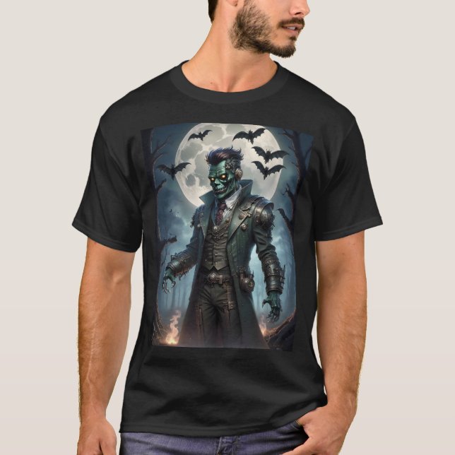 Camiseta Monstro de Frankenstein Steampunk do Halloween (Frente)