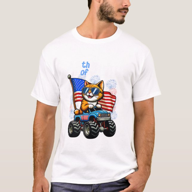 Camiseta Monstro de Gato Montado de 4 de Julho (Frente)
