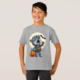 Camiseta Monstro de lobisomem girino bonito com abóbora
