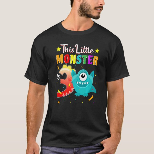 Camiseta Monstro do aniversário de 3 anos Monstro Monstro,  (Frente)