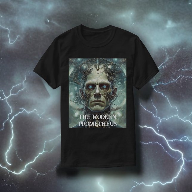Camiseta Monstro do Dr. Frankenstein - Prometeu Moderno (Black with Lightning Background)