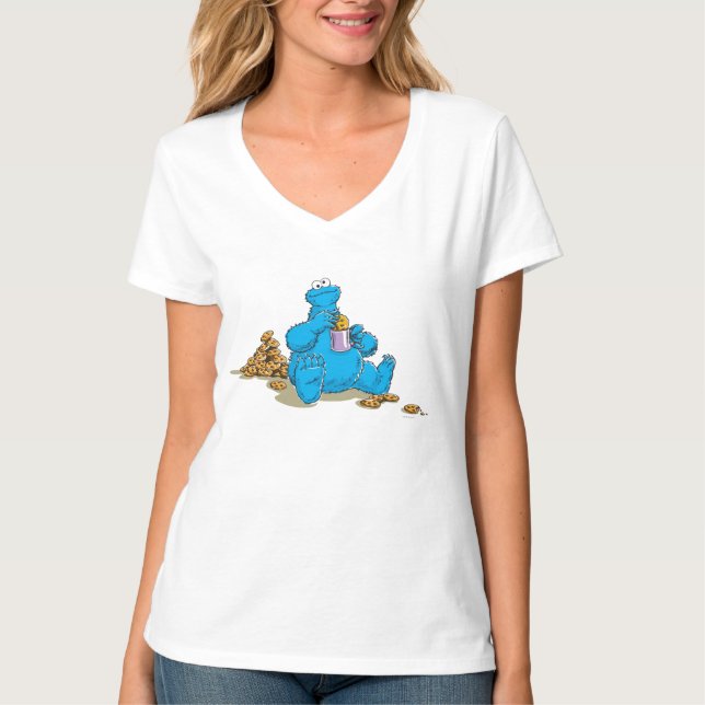 Camiseta Monstro dos Biscoitos Antigos Comendo Biscoitos (Frente)