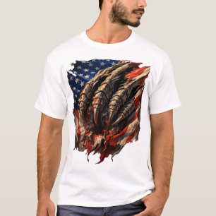 Camiseta Monstro Feroz Rasgando a Arte da Bandeira American