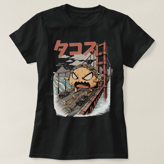 Camiseta Monstro gigante do taco Kaiju Comida mexicana Anim (Frente do Design)