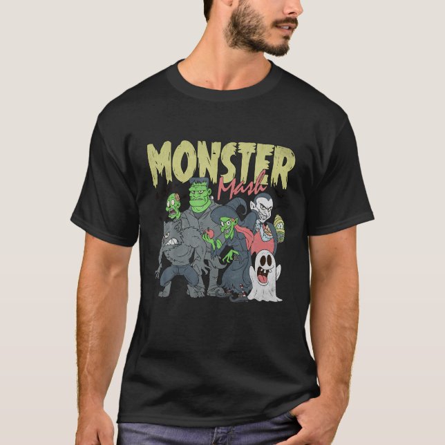Camiseta Monstro Mash Retro Halloween Monstro Engraçado Spo (Frente)