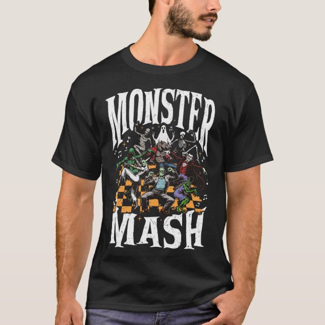 Camiseta Monstro Mash Retro Halloween Monstro Engraçado Spo (Frente)