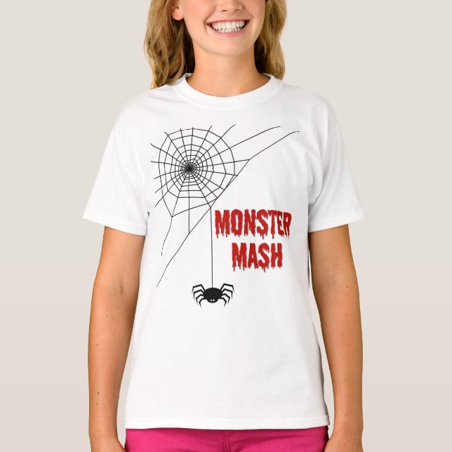Camiseta Monstro Mash Teia de Aranha de Halloween (Frente)