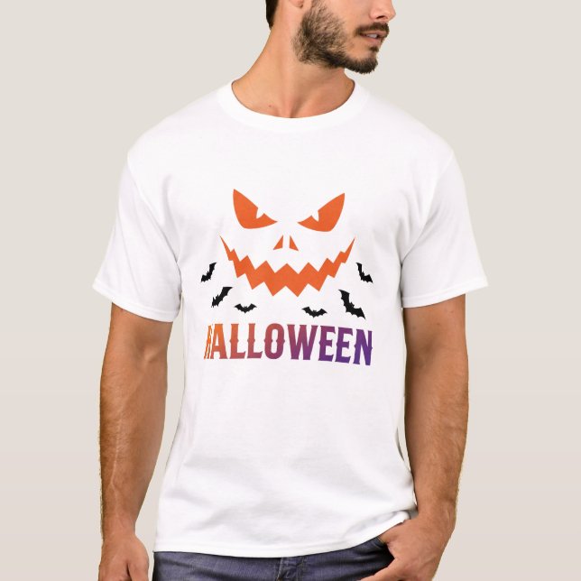 Camiseta Monstro Moderno da Face dos Morcegos de Halloween (Frente)
