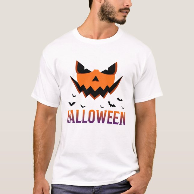 Camiseta Monstro Moderno da Face dos Morcegos de Halloween (Frente)
