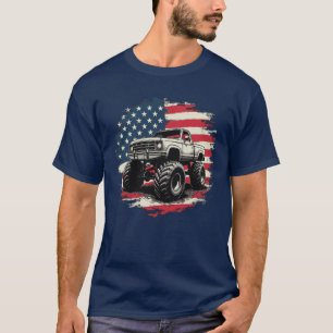 Camiseta Monstro Patriótico Caminhão Vintage EUA FLag