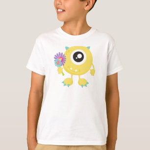 Camiseta Monstro primavera, Monstro Amarelo, Flores, Cornos