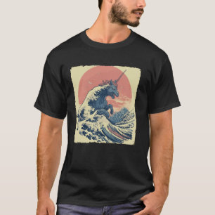 Camiseta Monstro Unicórnio Grande Onda de Kanagawa Mon Japo