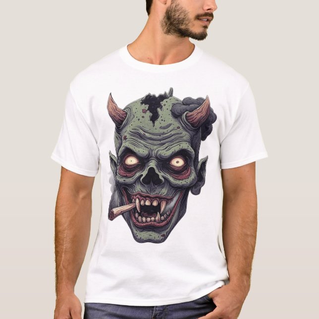 Camiseta Monstro Verde com Chifres Gráfico (Frente)