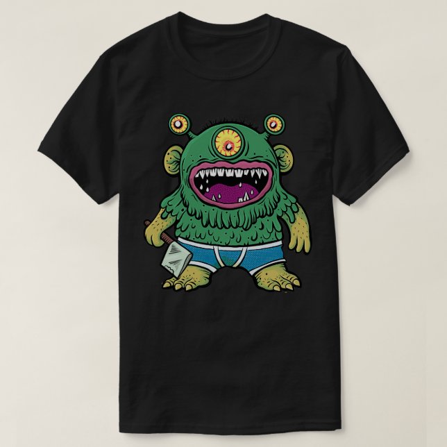 Camiseta Monstro Verde com machado (Frente do Design)
