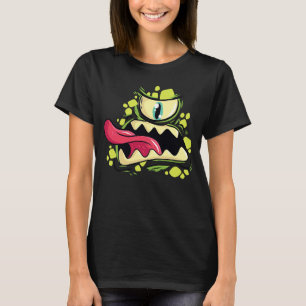 Camiseta Monstro Verde com um Olho e Língua de Halloween
