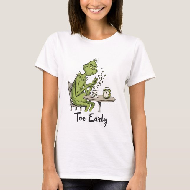 Camiseta Monstro Verde Mal-Humorado Café da Manhã Muito Ced (Frente)