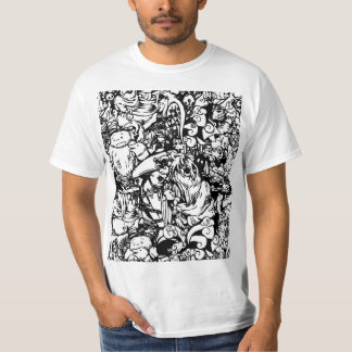 Camiseta Monstros bonitos e bonecas Voodoo em preto e branc