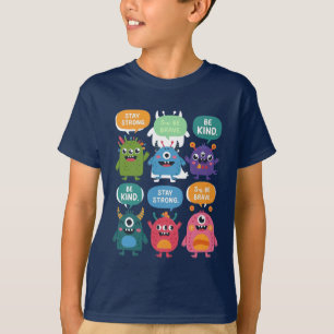 Camiseta Monstros Coloridos com Mensagens Positivas