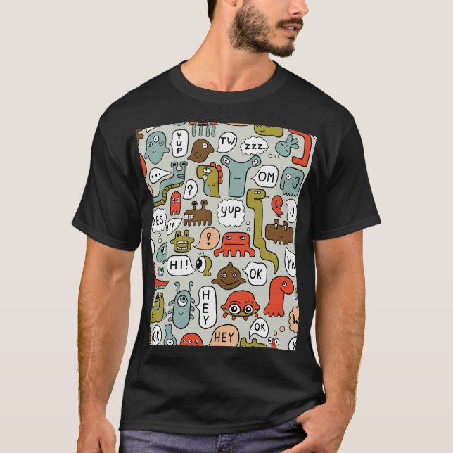 Camiseta Monstros de Cartoons Bonitos: Fundo Ininterrupto (Frente)