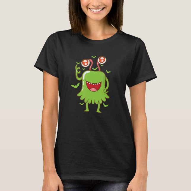 Camiseta Monstros De Halloween Com Olhos E Morcegos (Frente)