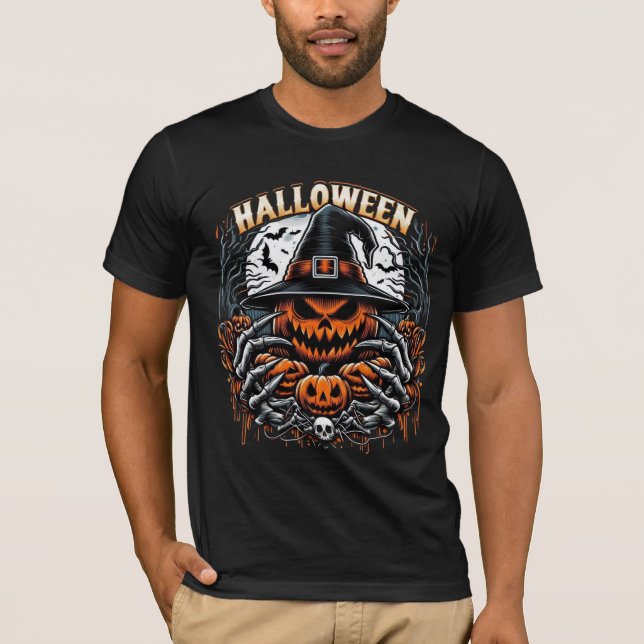 Camiseta Monstruosa Bruxa Assustadora de Abóbora de Hallowe (Frente)