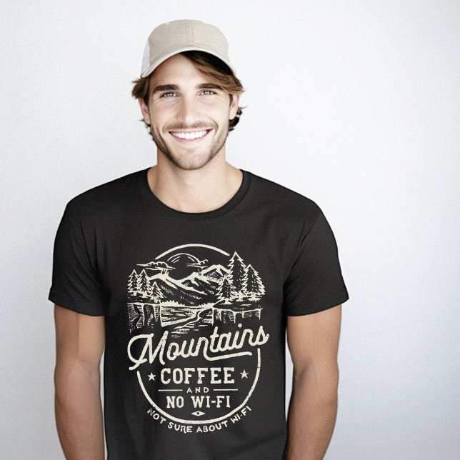 Camiseta Monta Café Wi-Fi Engraçado (Mountains Coffee Wi-Fi Funny T-Shirt)