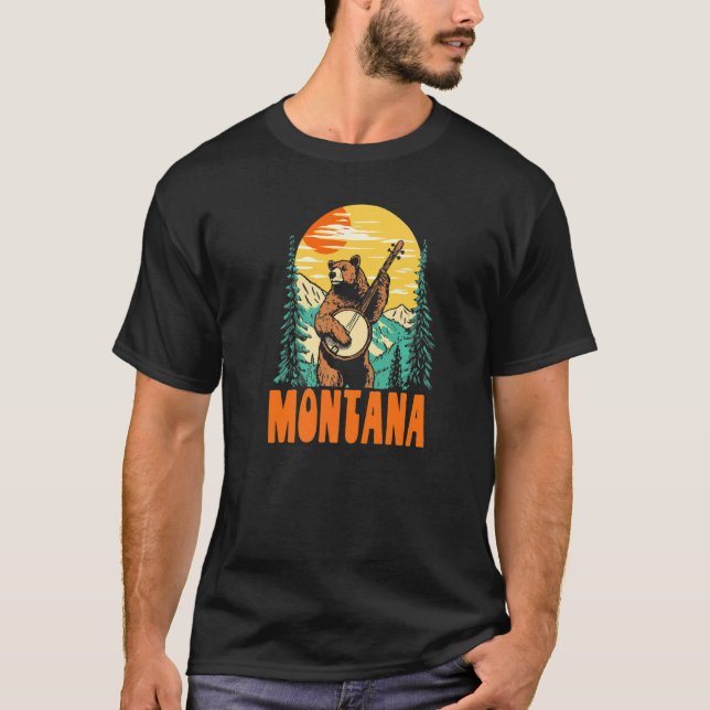 Camiseta Montana Banjo Picking Bear Outdoor & Música (Frente)