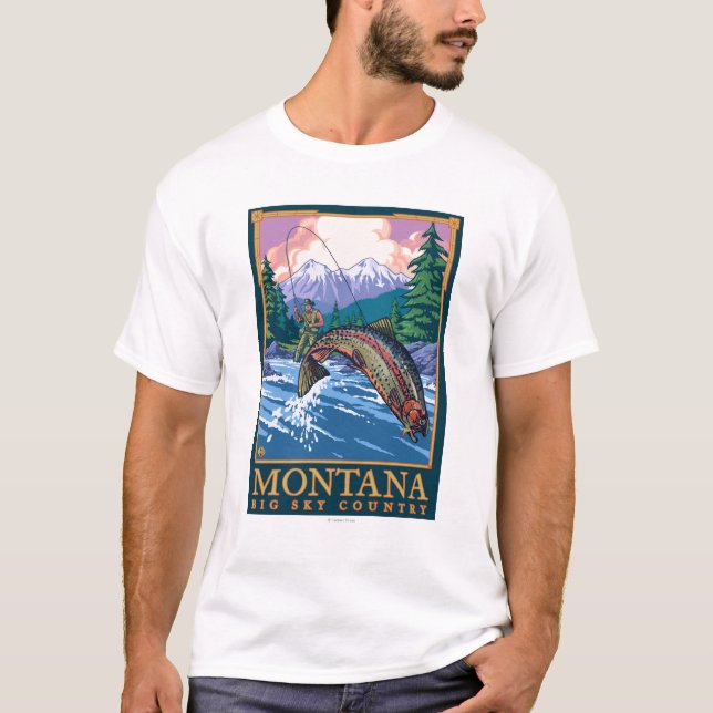 Camiseta Montana -- Cena grande da pesca de CountryFly do (Frente)