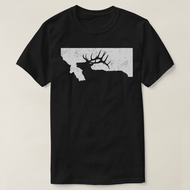 Camiseta Montana Elk Hunting Bull Elk MT Forma de Estado MT (Frente do Design)