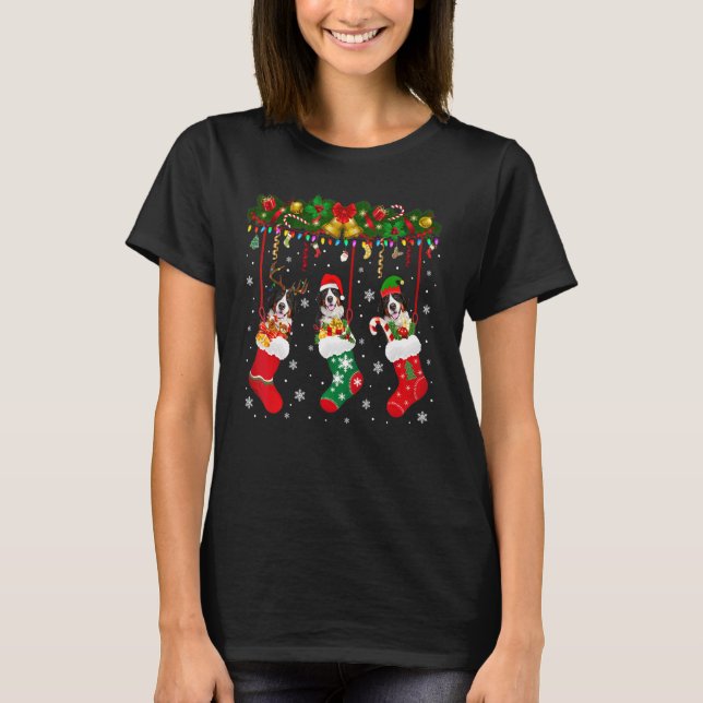 Camiseta Montanha Bernesa Em Sock Xmas Reindeer Papais noei (Frente)