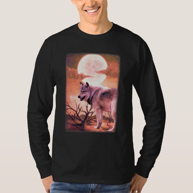 Camiseta Montanha da Selva Noturna Uivando à Lua Lobos M (Frente)