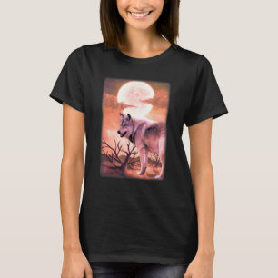 Camiseta Montanha da Selva Noturno Uivando Para a Lua Lobos
