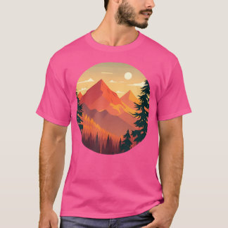 Camiseta Montanha E Cena Florestal, Montanhas Silhuette Cam
