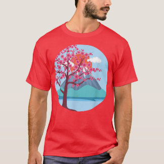 Camiseta Montanha - Flor Rosa Bonito Sakura Cherry