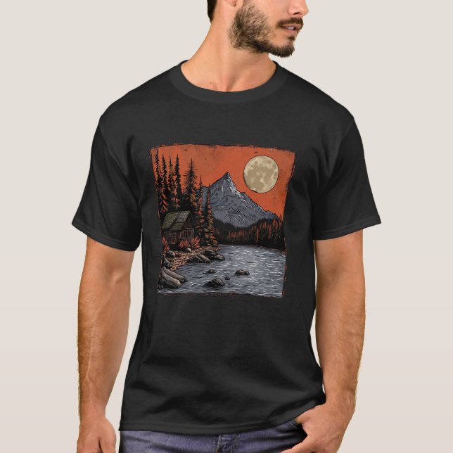Camiseta Montanha Lua Montanha Cabina Natureza Rústica Des (Frente)
