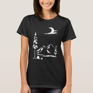 Camiseta Montanhas ao Ar Livre Luar Crescente Floresta Árvo