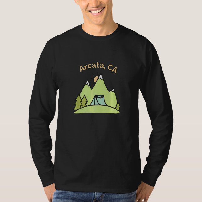 Camiseta Montanhas Arcata Ca Subindo Acampamento e Fora (Frente)