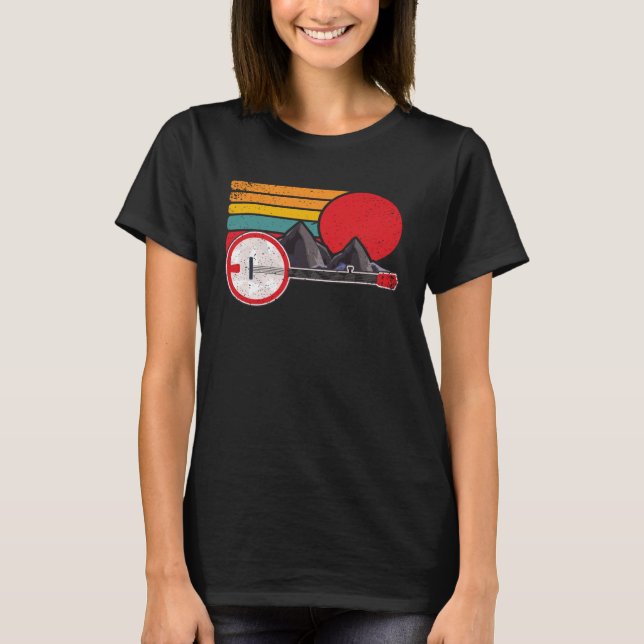 Camiseta Montanhas Banjo Retro & Sol Esboço Estilo Surf 80  (Frente)