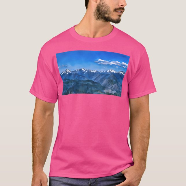 Camiseta Montanhas Cênicas de Olimpiadas (Aquarela) Longa (Frente)