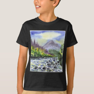 Camiseta Montanhas Céu Pintura Destino Natureza Artística