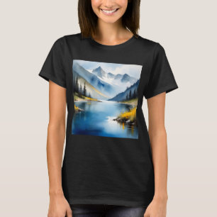 Camiseta Montanhas com capa de neve e um lago
